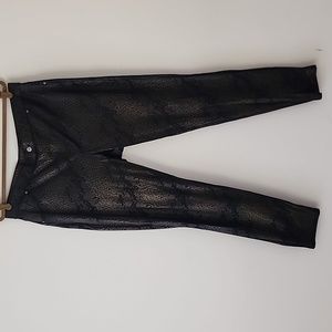 HUE Black Snakeskin Python Reptile Embossed Faux Leather Skinny Pants XL (box16)